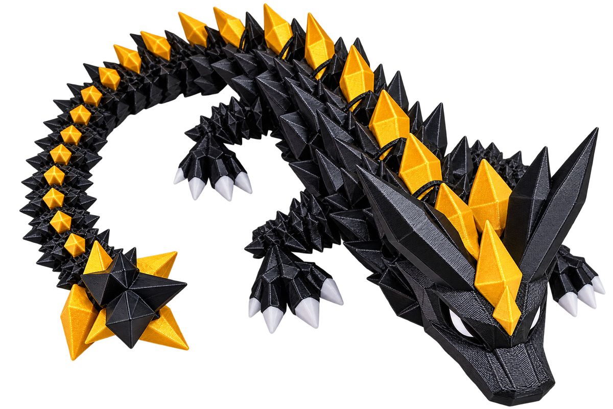 Wiggle3D black and gold articulated crystal dragon
