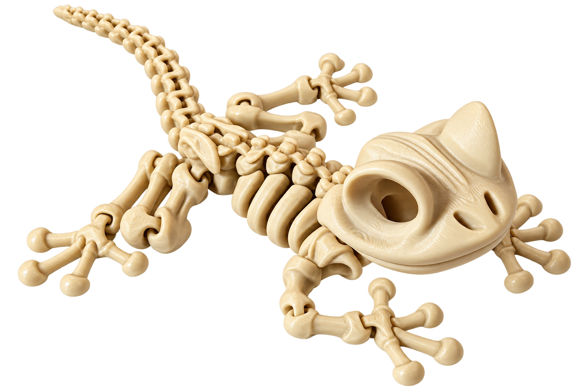 Wiggle3D articulated Bone Gecko 3D printed skeleton figurine
