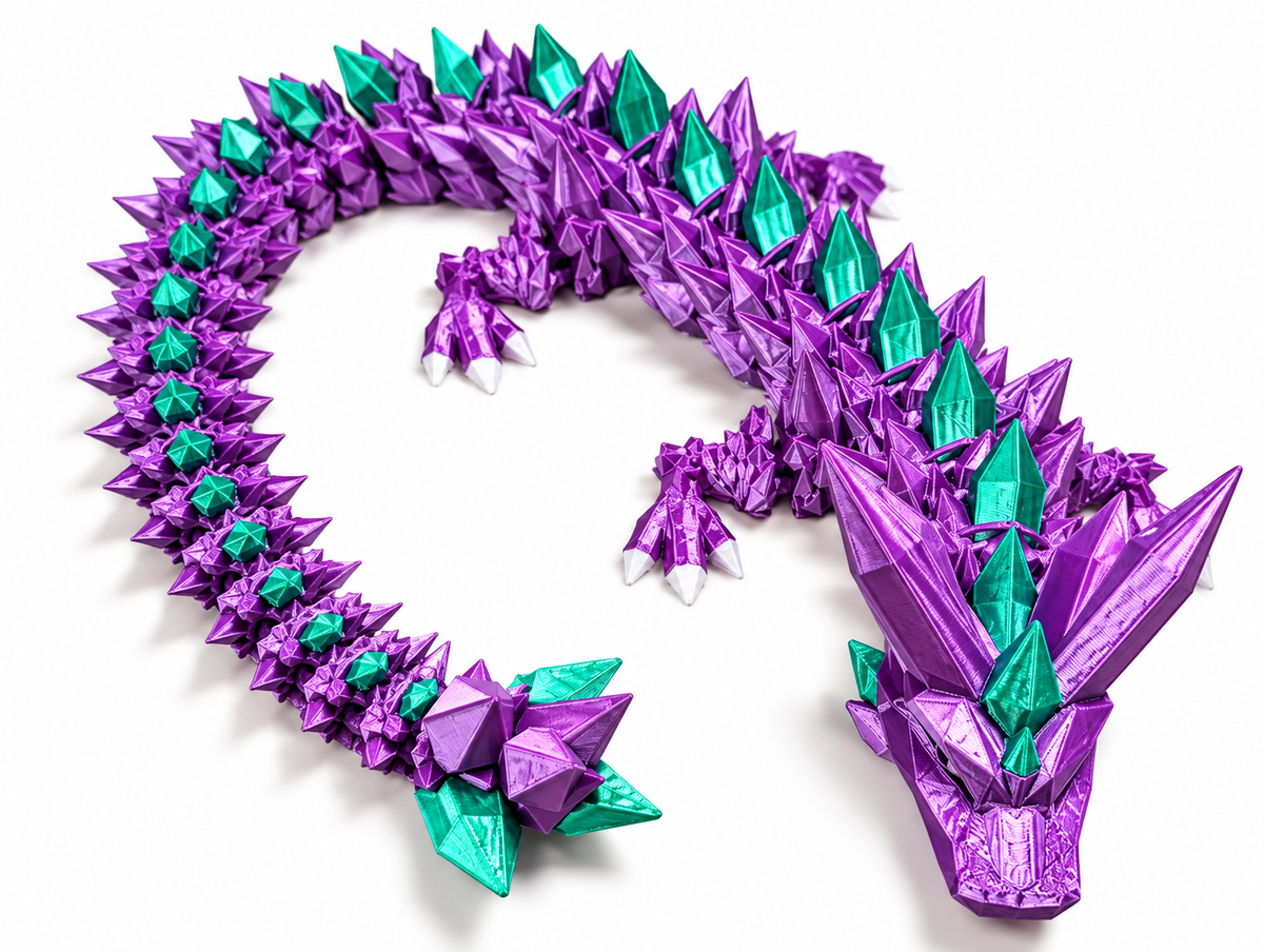 Wiggle3D Large Purple with Green Crystal Dragon on white background