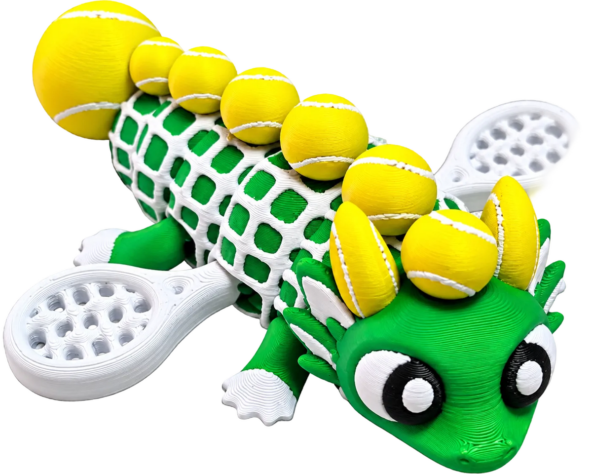 Wiggle3D Tennis Dragon in green, white and yellow